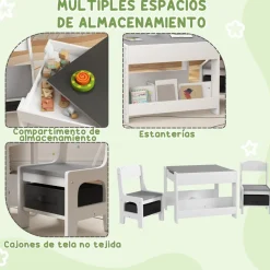 Homcom - Mesa + 2 sillas infantiles Blanco