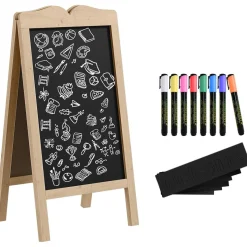 Homcom - Pizarra caballete doble con tizas y plantillas
