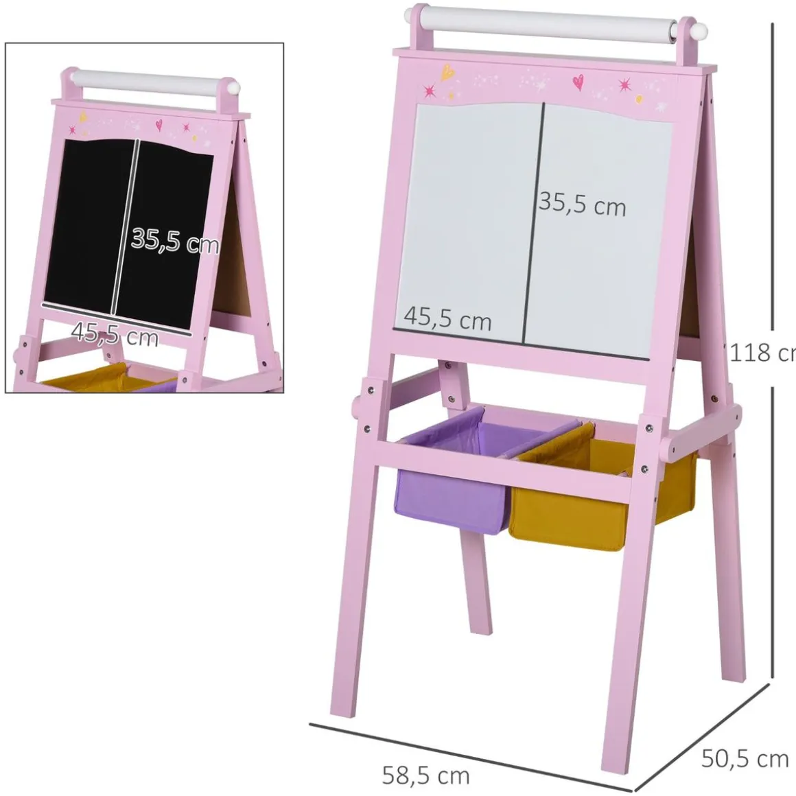 Homcom - Pizarra infantil 3 en 1 con caballete