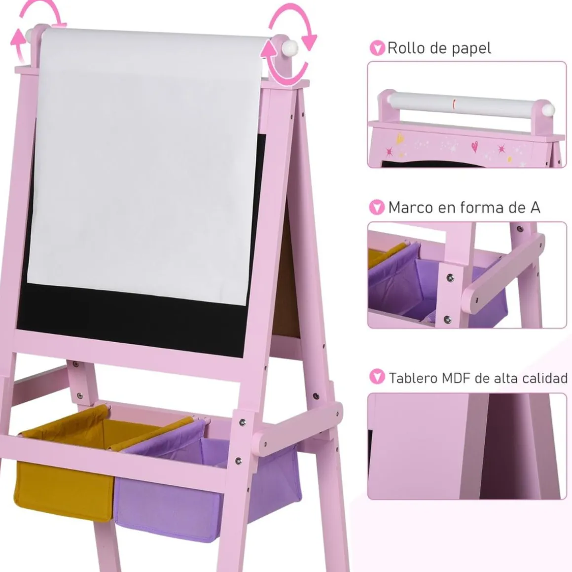 Homcom - Pizarra infantil 3 en 1 con caballete
