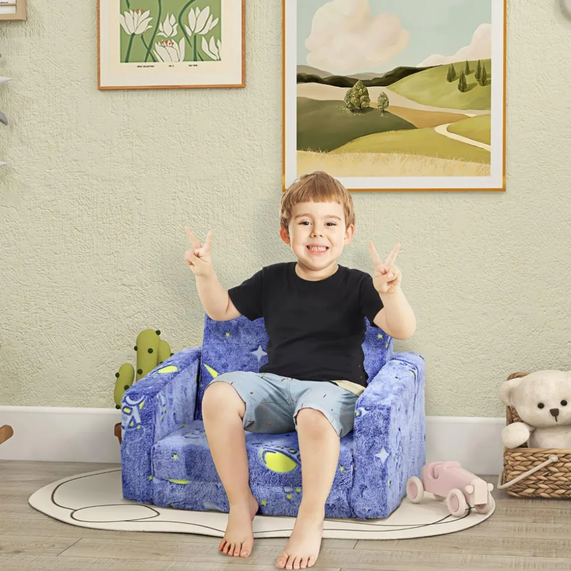Homcom - Sillón infantil Azul brilla en la oscuridad