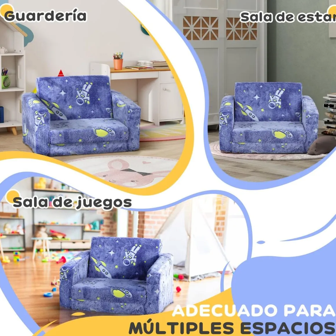 Homcom - Sillón infantil Azul brilla en la oscuridad