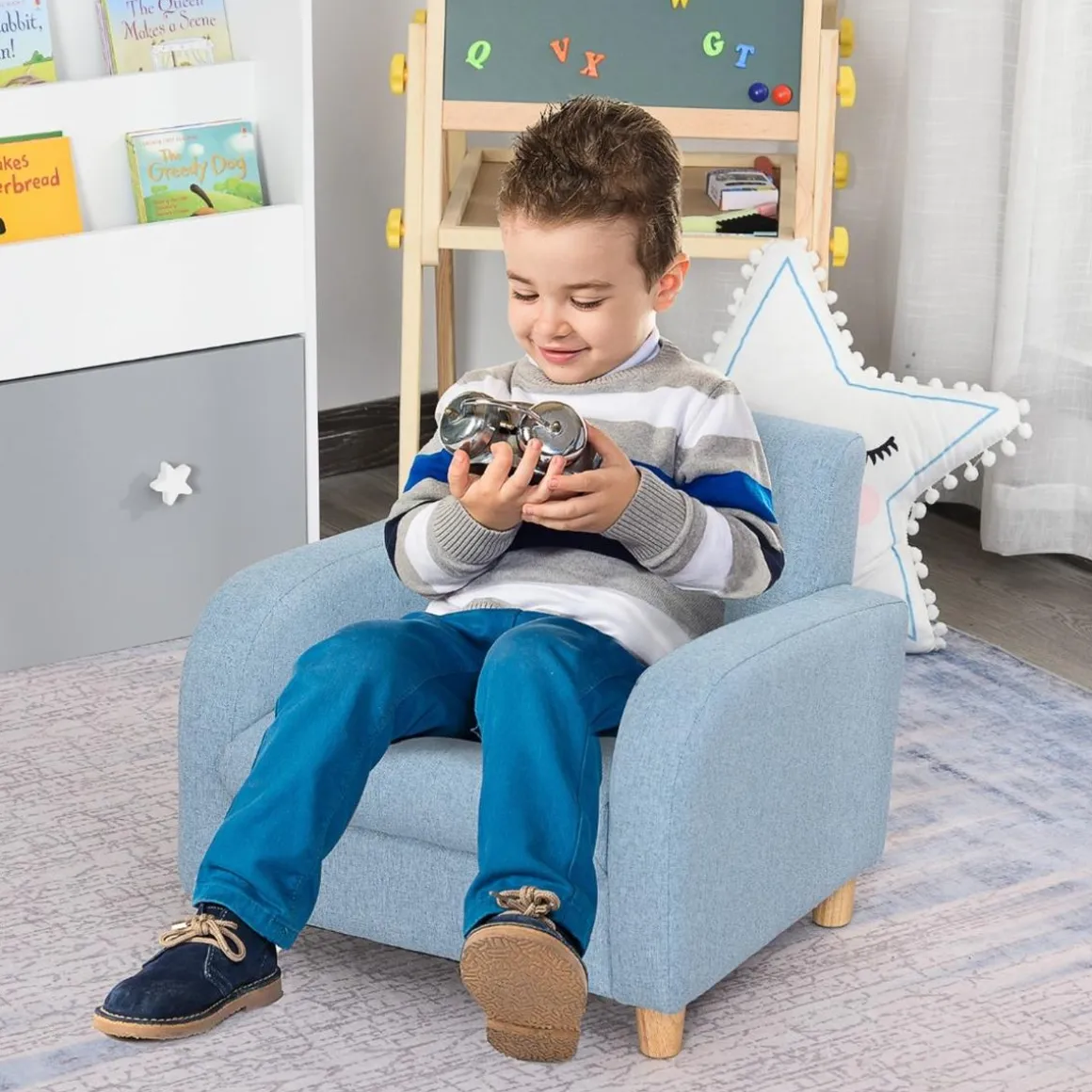 Homcom - Sillón tela infantil Azul