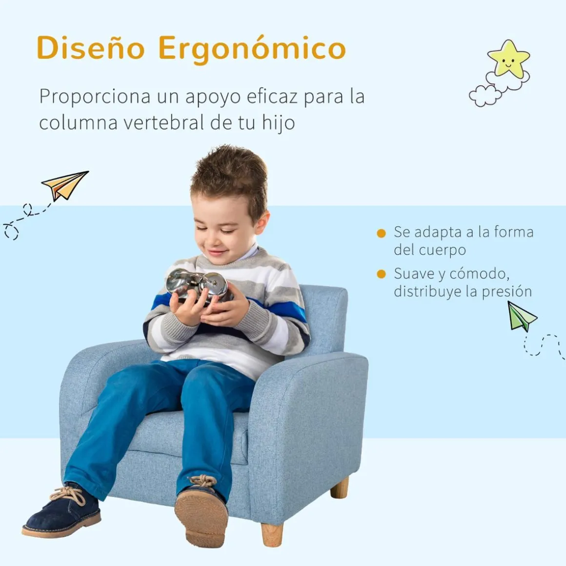 Homcom - Sillón tela infantil Azul