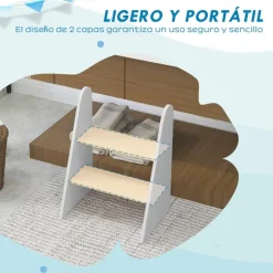 Homcom - Taburete 2 peldaños Blanco