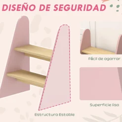 Homcom - Taburete Escalera infantil madera Rosa