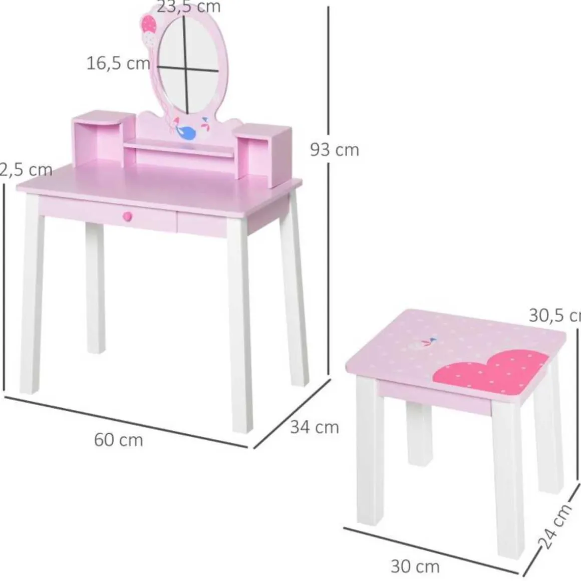 Homcom - Tocador Infantil con Taburete y Espejo HomCom