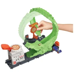 Hot Wheels - Ataque del cocodrilo: Pista para coches con lanzador y vehículo ㅤ