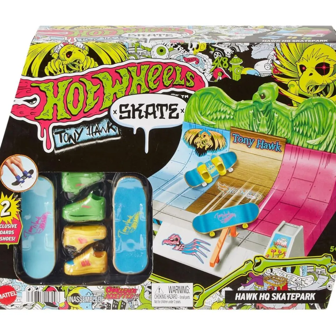 Hot Wheels - Fingerskateboards pista Tony Hawk con zapata