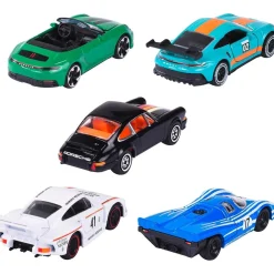 Majorette - Pack de 5 coches de metal Porsche, escala 1:64 con partes de apertura ㅤ