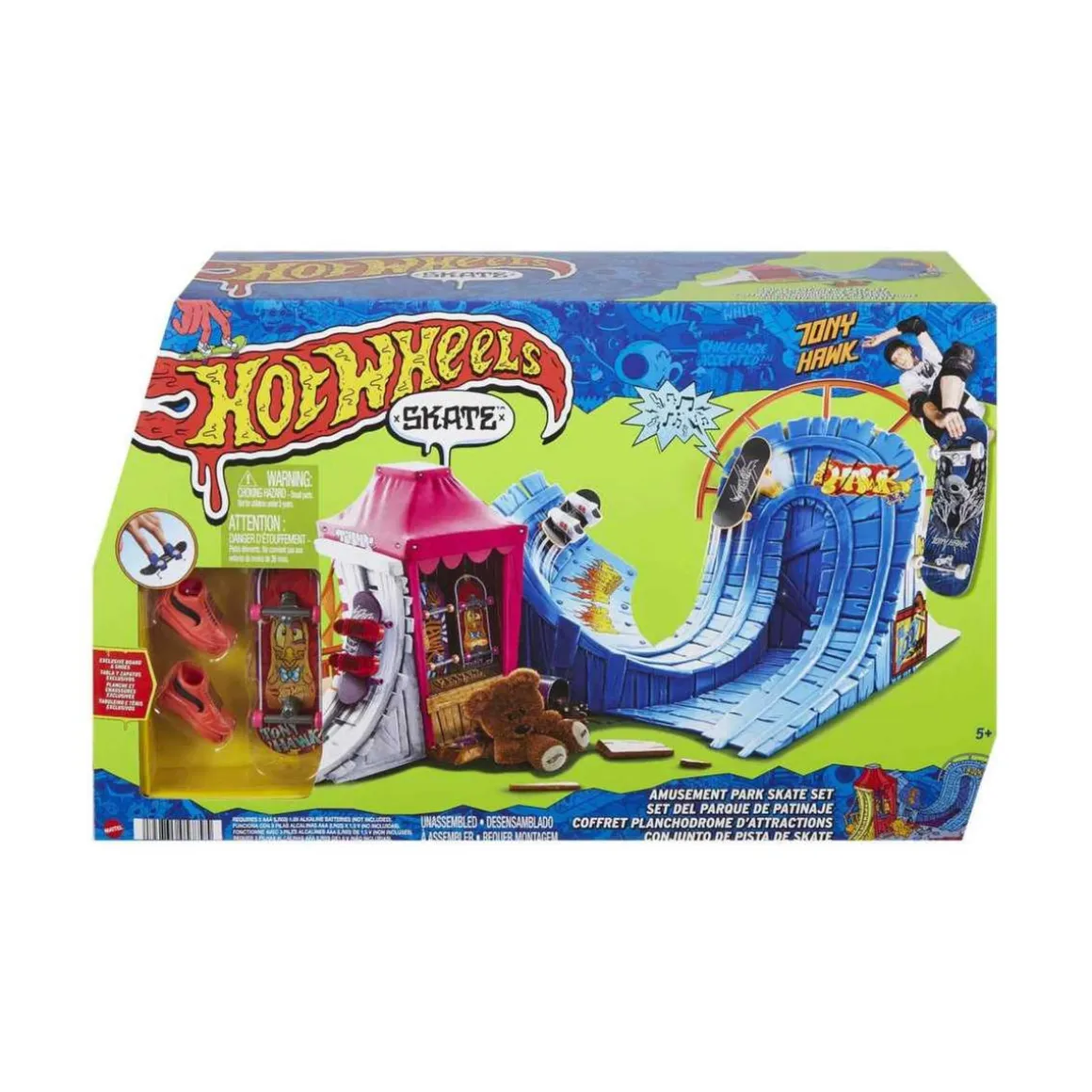 Mattel - Parque de skate con monopatín de juguete y zapatillas para dedos ㅤ