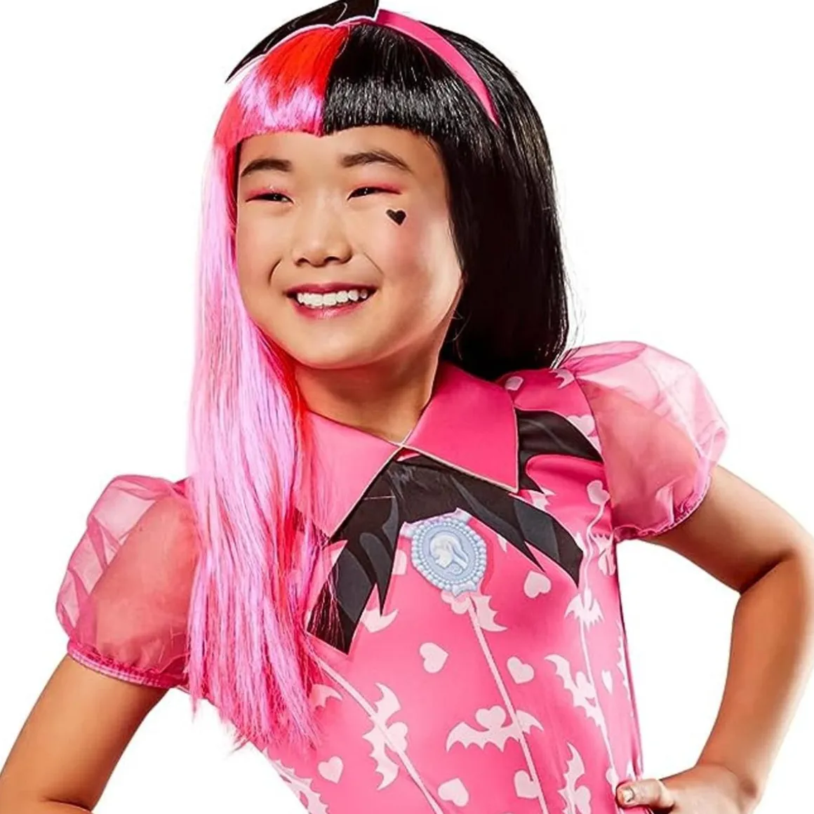 Monster High - Peluca Draculaura para niñas, talla standard para carnaval, navidad, cumpleaños y Halloween