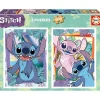 Pack de 2 puzzles de 500 piezas con imágenes de Stitch y cola Fix Puzzle, 34 x 48 cm (19732) ㅤ