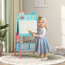 Pizarra 2 en 1 con cajas de tela Azul