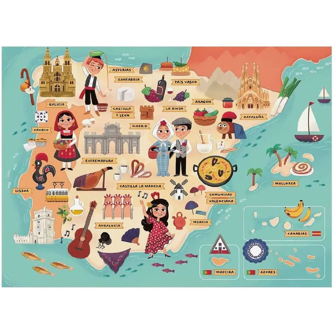 Ravensburger - Mapa de España y Portugal - Puzzle 100 piezas XXL