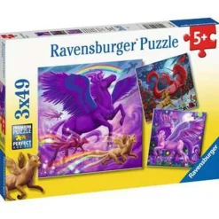 Ravensburger - Puzzle Criaturas mitológicas, colección 3x49 piezas, fantasía ㅤ