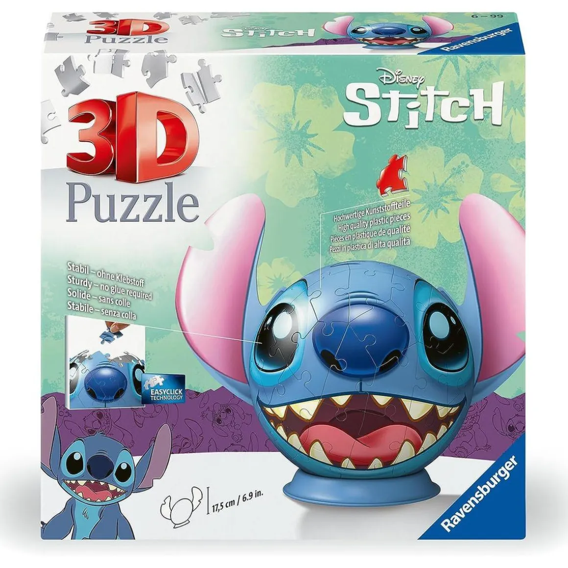Ravensburger - Puzzle 3D bola con orejas Stitch, 72 piezas ㅤ