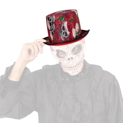 Sombrero de Copa Calaveras y Rosas con Luz