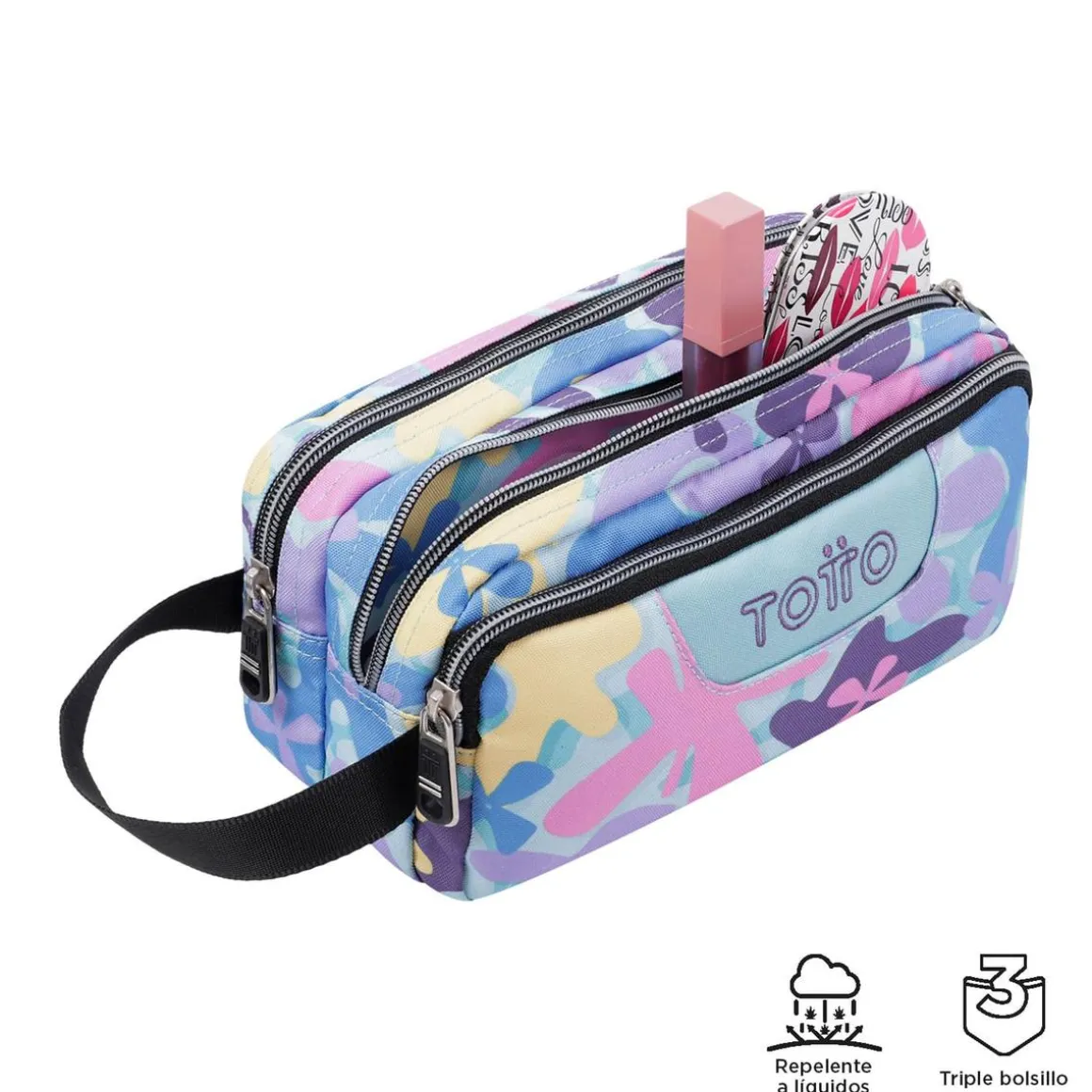 Totto - Estuche escolar tres compartimentos flores hawaianas Agapec