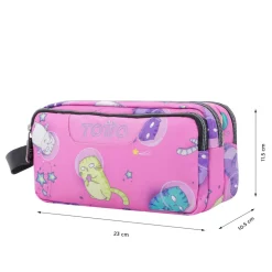 Totto - Estuche escolar tres compartimentos gatos astronautas Agapec