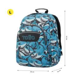 Totto - Mochila escolar adaptable a carro tiburones Acuareles