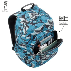 Totto - Mochila escolar adaptable a carro tiburones Acuareles