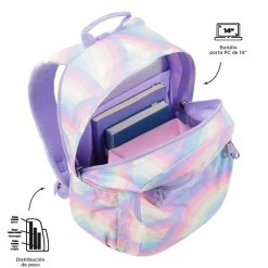 Totto - Mochila escolar adaptable a carro arcoíris Acuareles