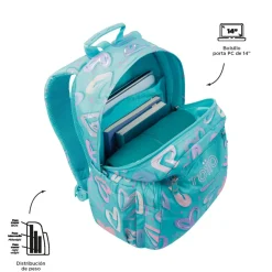 Totto - Mochila escolar adaptable a carro corazones pintados Acuareles