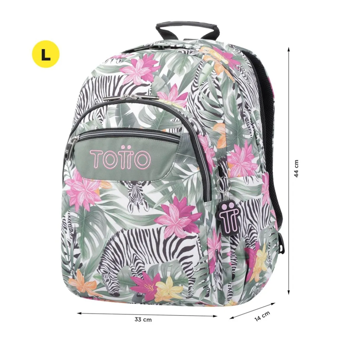 Totto - Mochila escolar adaptable a carro tropical cebras Acuareles