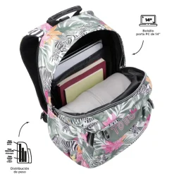 Totto - Mochila escolar adaptable a carro tropical cebras Acuareles