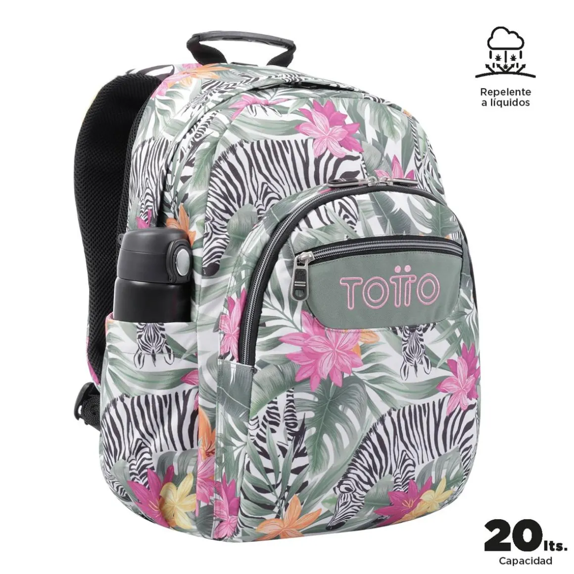 Totto - Mochila escolar adaptable a carro tropical cebras Acuareles
