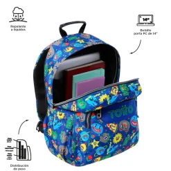 Totto - Mochila escolar adaptable a carro Tello azul Acuareles