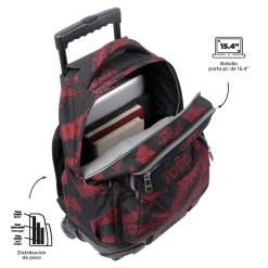 Totto - Mochila escolar con ruedas tiza roja Renglones