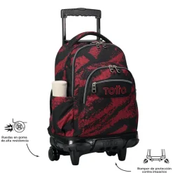 Totto - Mochila escolar con ruedas tiza roja Renglones