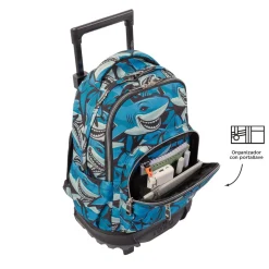 Totto - Mochila escolar pequeña ruedas tiburones Resma