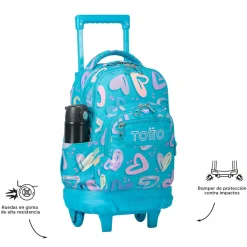Totto - Mochila escolar pequeña ruedas corazones pintados Resma