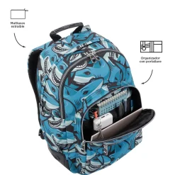 Totto - Mochila escolar tiburones Crayoles