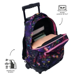 Totto - Mochila Renglones con ruedas - Flower Galaxy