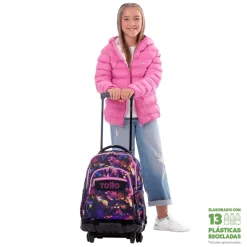 Totto - Mochila Renglones con ruedas - Flower Galaxy
