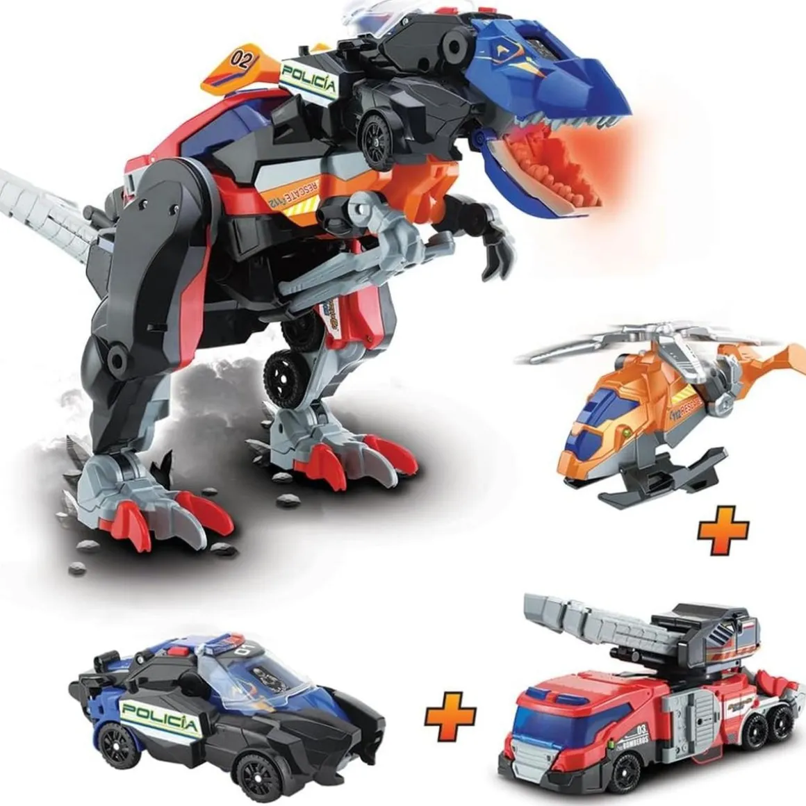 Vtech - Dinosaurio Switch&Go con bomberos y vehículos Mega T-Rex ㅤ