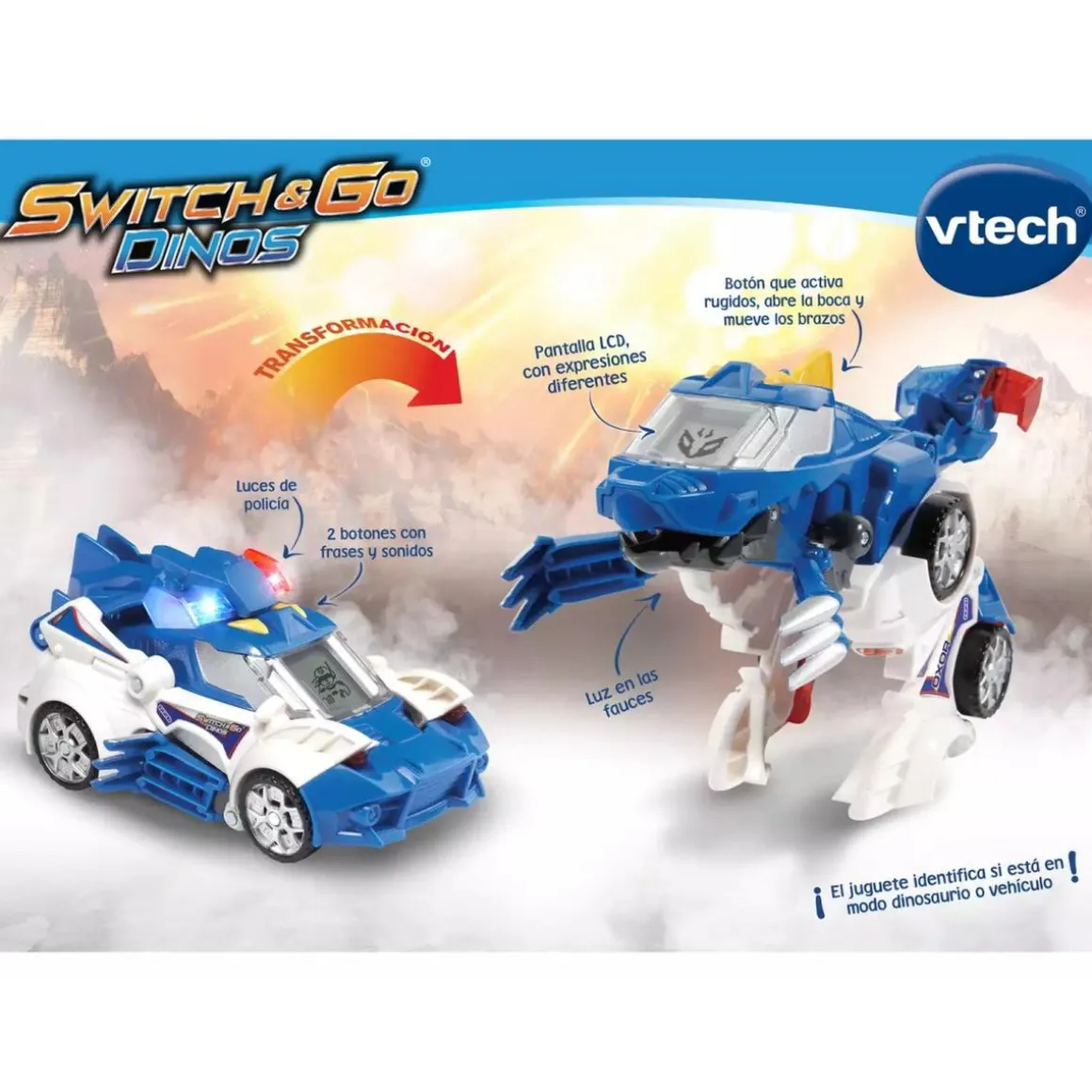 Vtech - Switch & Go Dinos Patrulla, tericinosaurio coche de policía transformable ㅤ